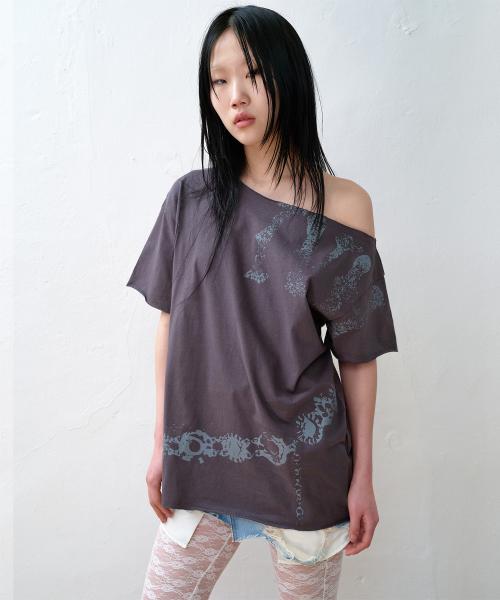 CUT-OFF LOOSE CHAIN TEE (W) CHARCOAL