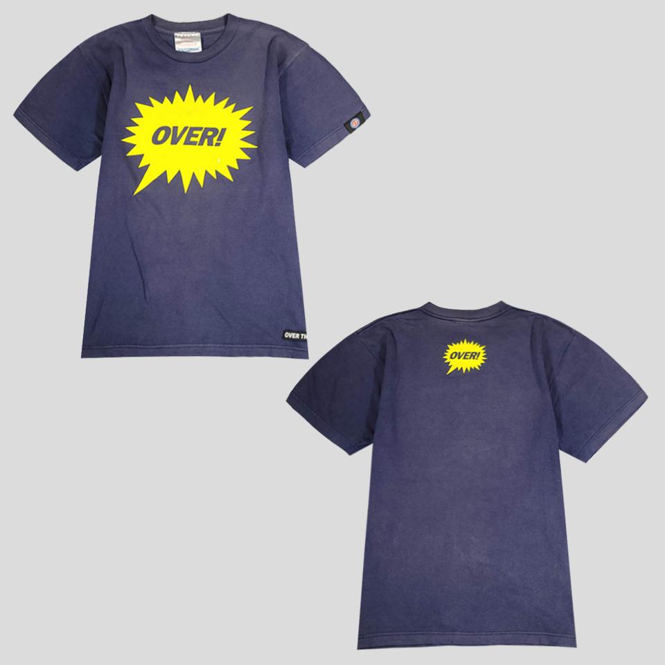 OVER STRIPES 피그먼트 네이비 옐로우 말풍선 나염 프린팅 코튼100 반팔 티셔츠 MADE IN JAPAN S