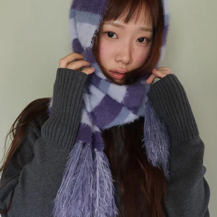 Striped Hairy Bold Muffler (Light Purple)