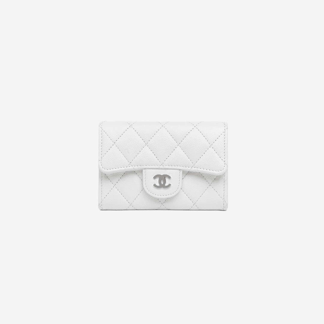 Chanel Classic Card Holder Grained Shiny Calfskin & Gold White