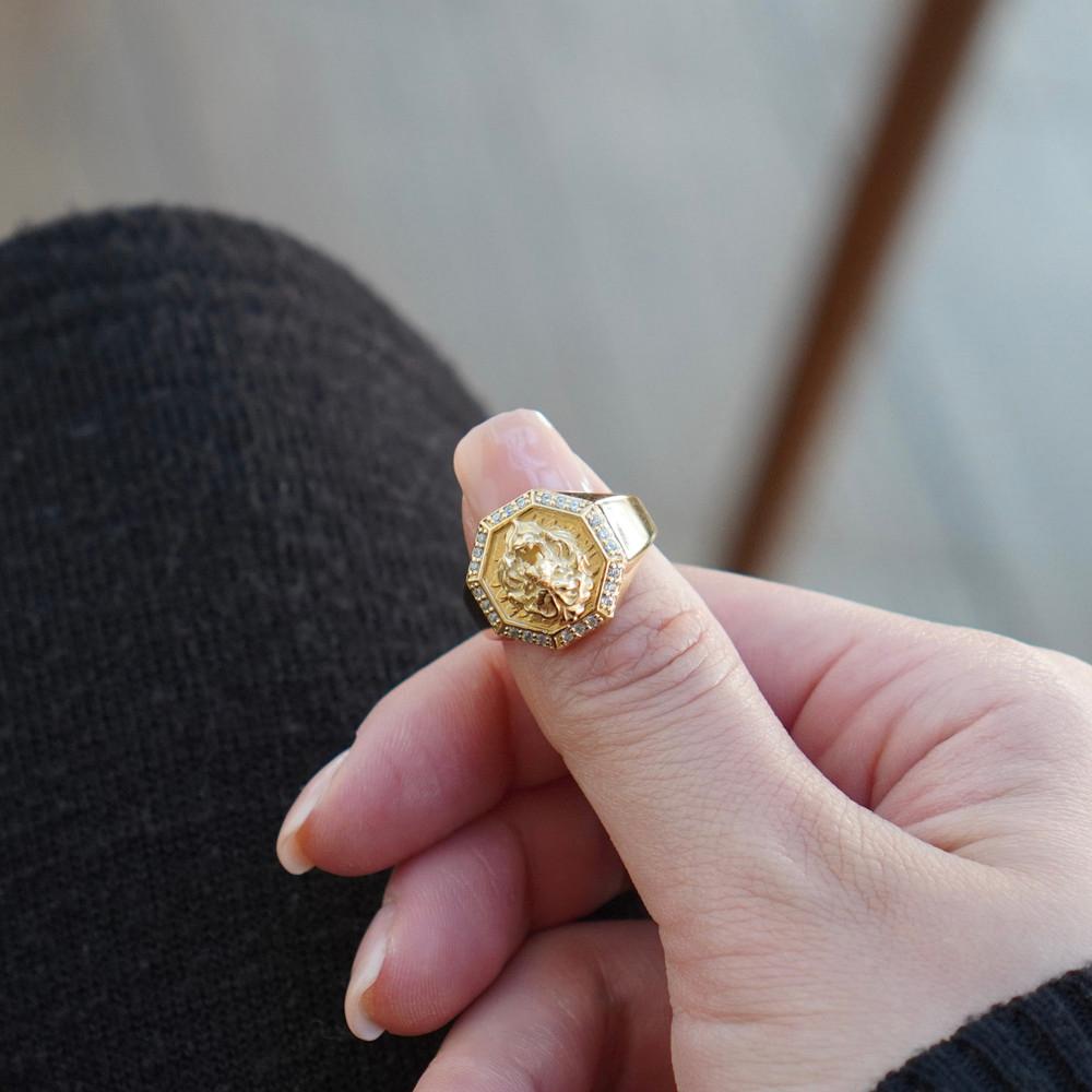 18k 사자 큐빅 여자 남자 금반지