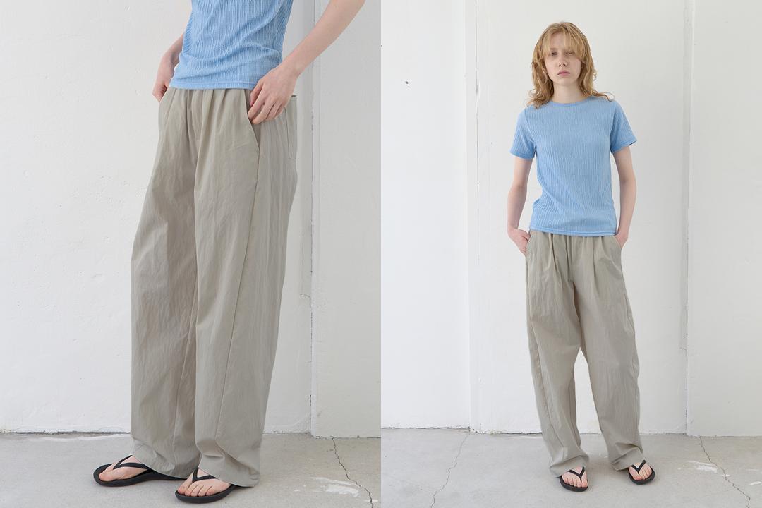 Curved line banding pants (taupe)