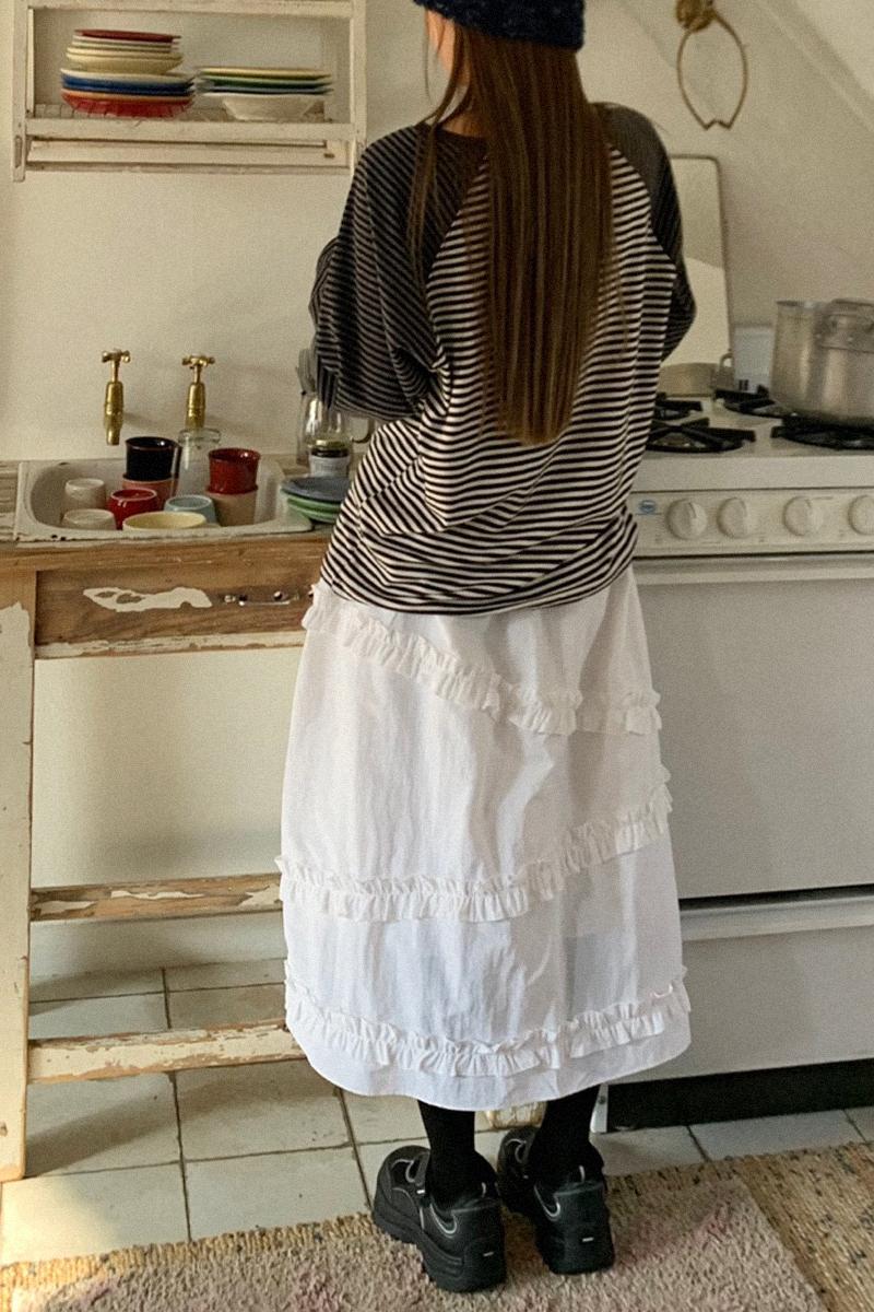 [2차/11월25일예약배송]Nylon Frill Cancan Long Skirt (White)