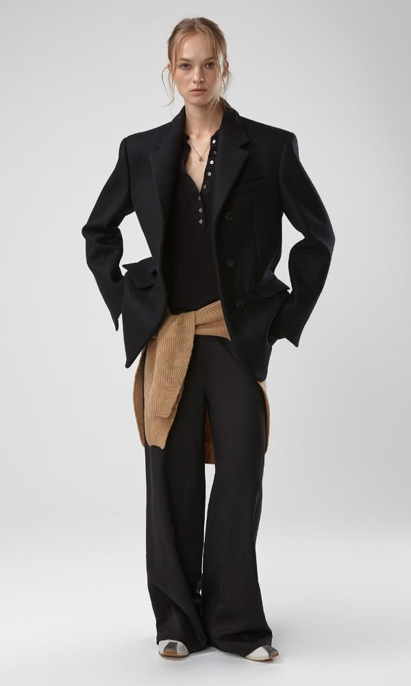 HEAVY WOOL OVERSIZED HALF COAT (BLACK)