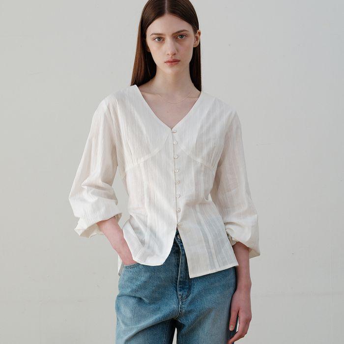 comos 1132 line shirring blouse (ivory)