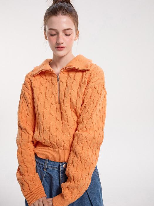 Cabled Half Zip-up Pullover (2color)