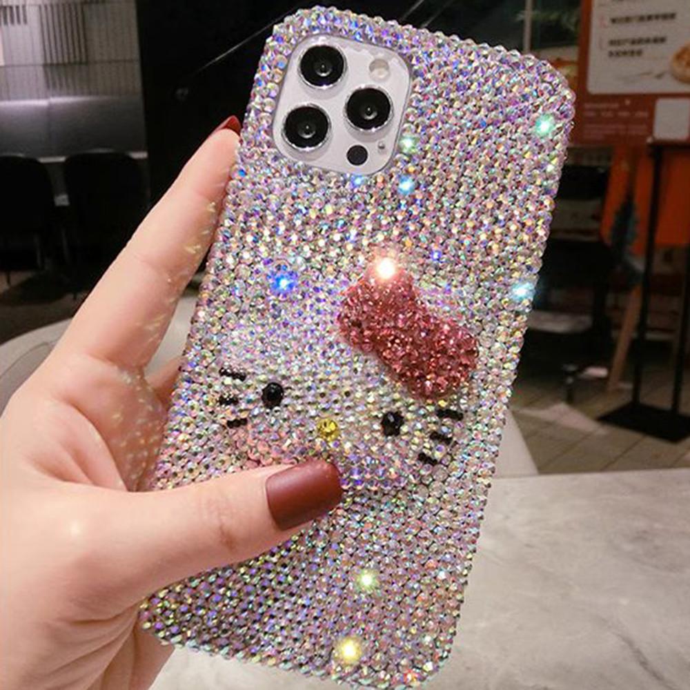 키티 글리터 홀로그램 큐빅 고양이 아이폰15 케이스