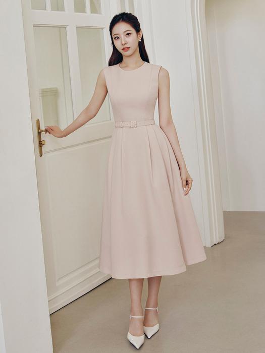 JAMIE Round neck sleeveless voluminous long dress (Beige/Black)