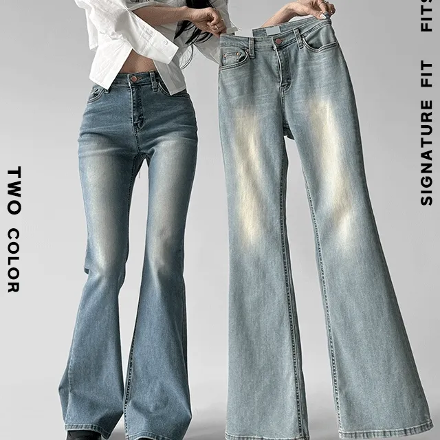 [뽀얀 핏/최상급] 페르시안 빈티지 워싱 체형보정 세미 부츠컷 데님 팬츠 바지