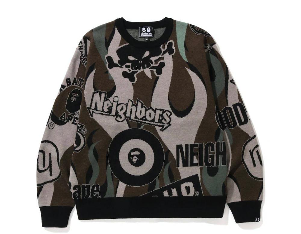 fw23 네이버후드 베이프 니트 스웨터 BAPE x Neighborhood Relaxed Fit Knit Sweater Green