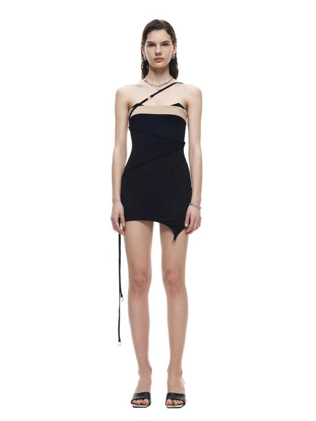 [EMPTY PAGE] Contrast Black String Mini Dress