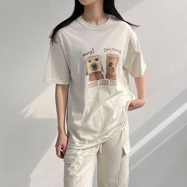 [유니크/루즈핏] 후아유 브레드 반팔 티셔츠 - 3color | 프린팅 러블리 강아지 고양이 브레드 여름