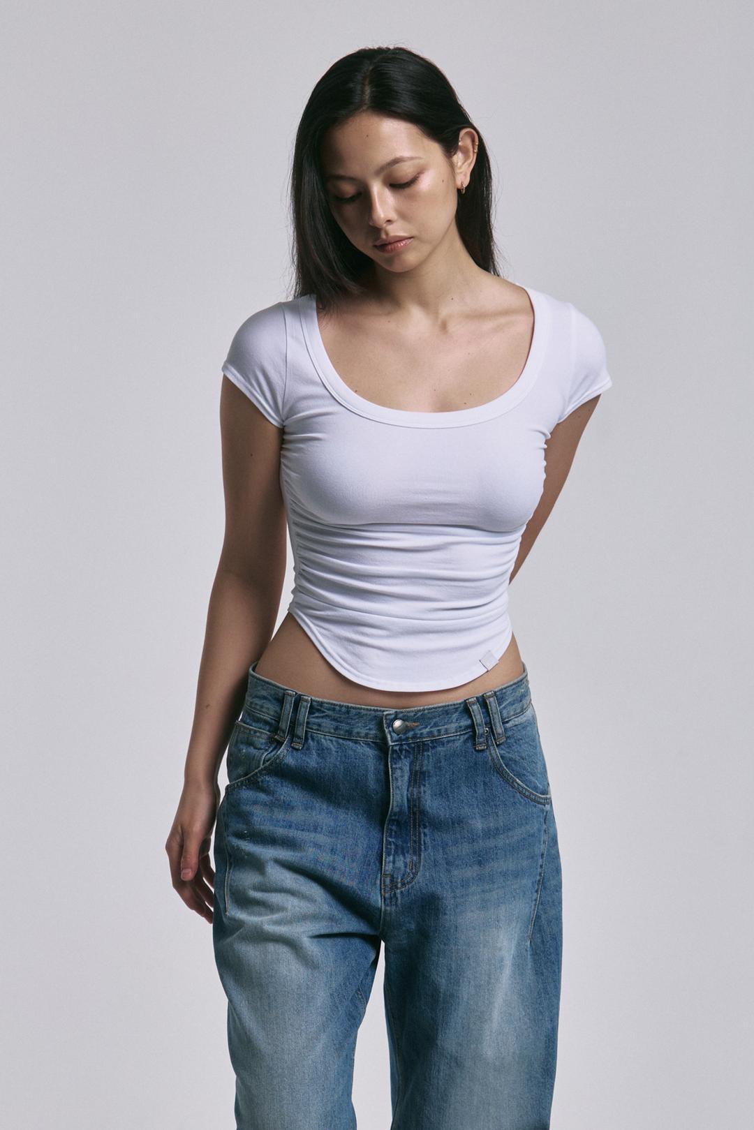 New MOMO Shirring Short Top (White)