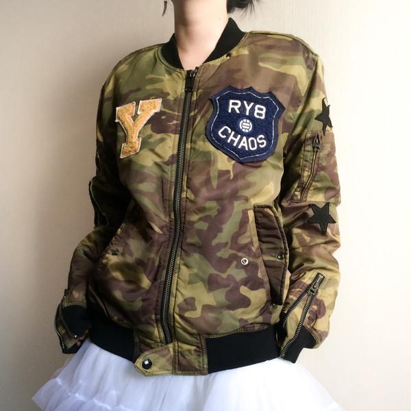 Replay emblem camo pattern bomber jacket