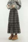 check frill banding long skirt