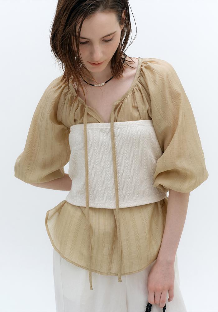 [3rd] SHIRRING BLOUSE_OLIVE