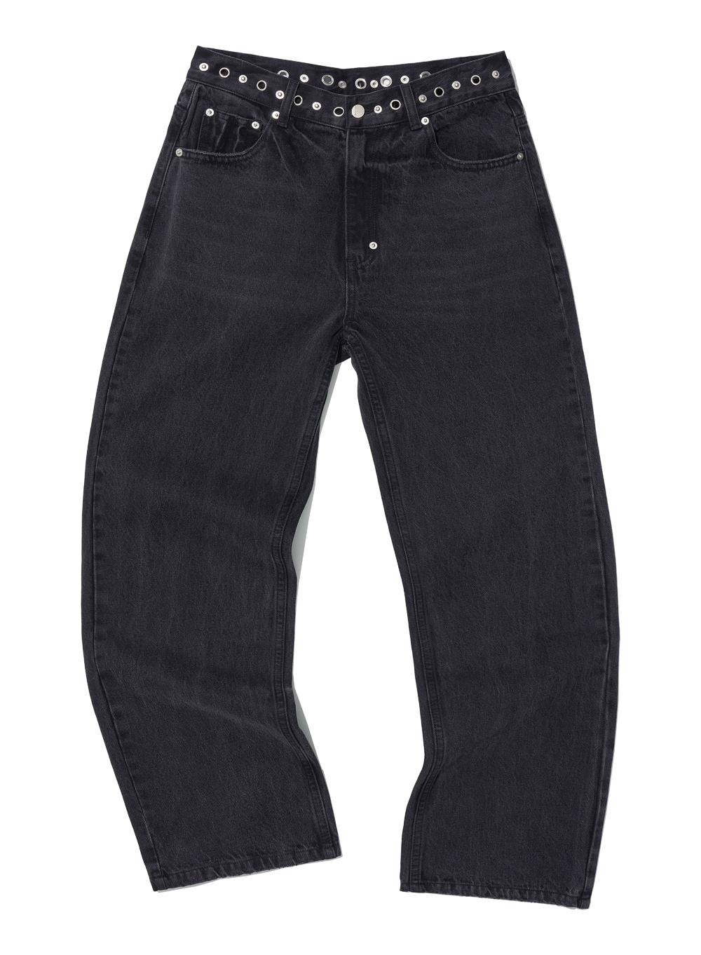 [WOMEN] METAL POINTED WAIST JEANS_BLACK