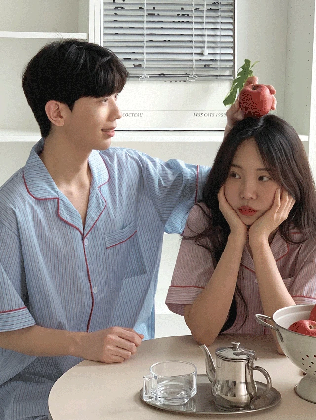 [파우치증정][A.made]코코 조이 스트라이프 반팔 커플파자마 남녀공용 잠옷세트
