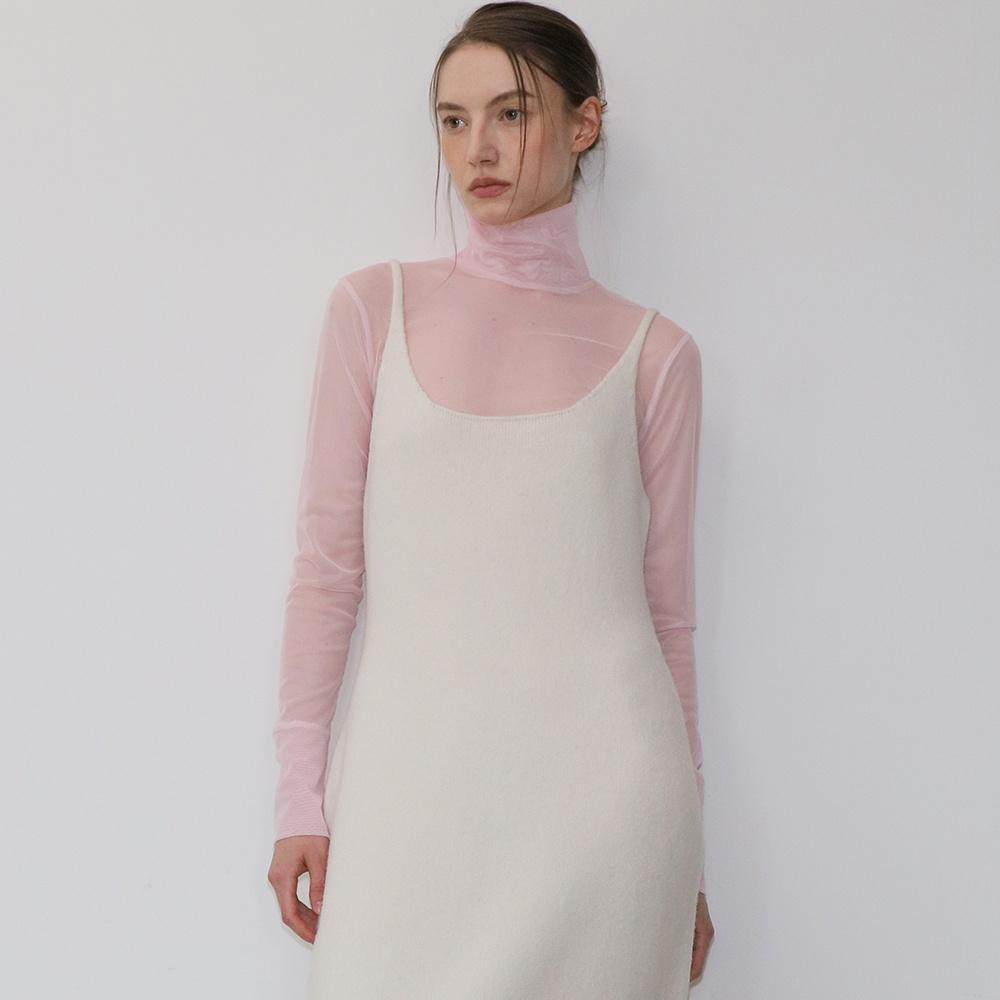 Mesh high neck T-shirt PINK