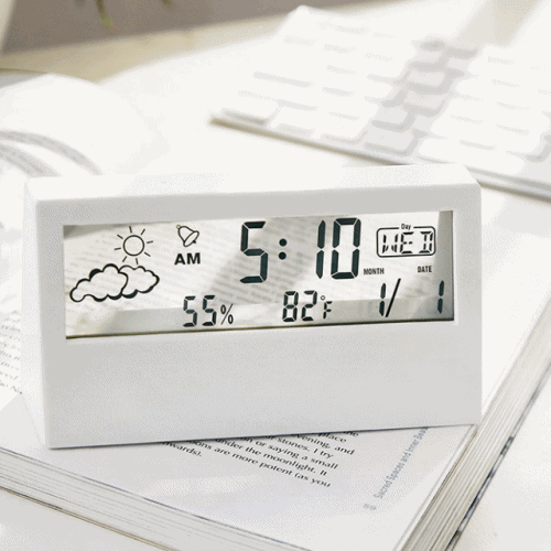 [1+1초특가/당일] 투명 LCD 탁상시계 캘린더 알람 날씨 온도 시간