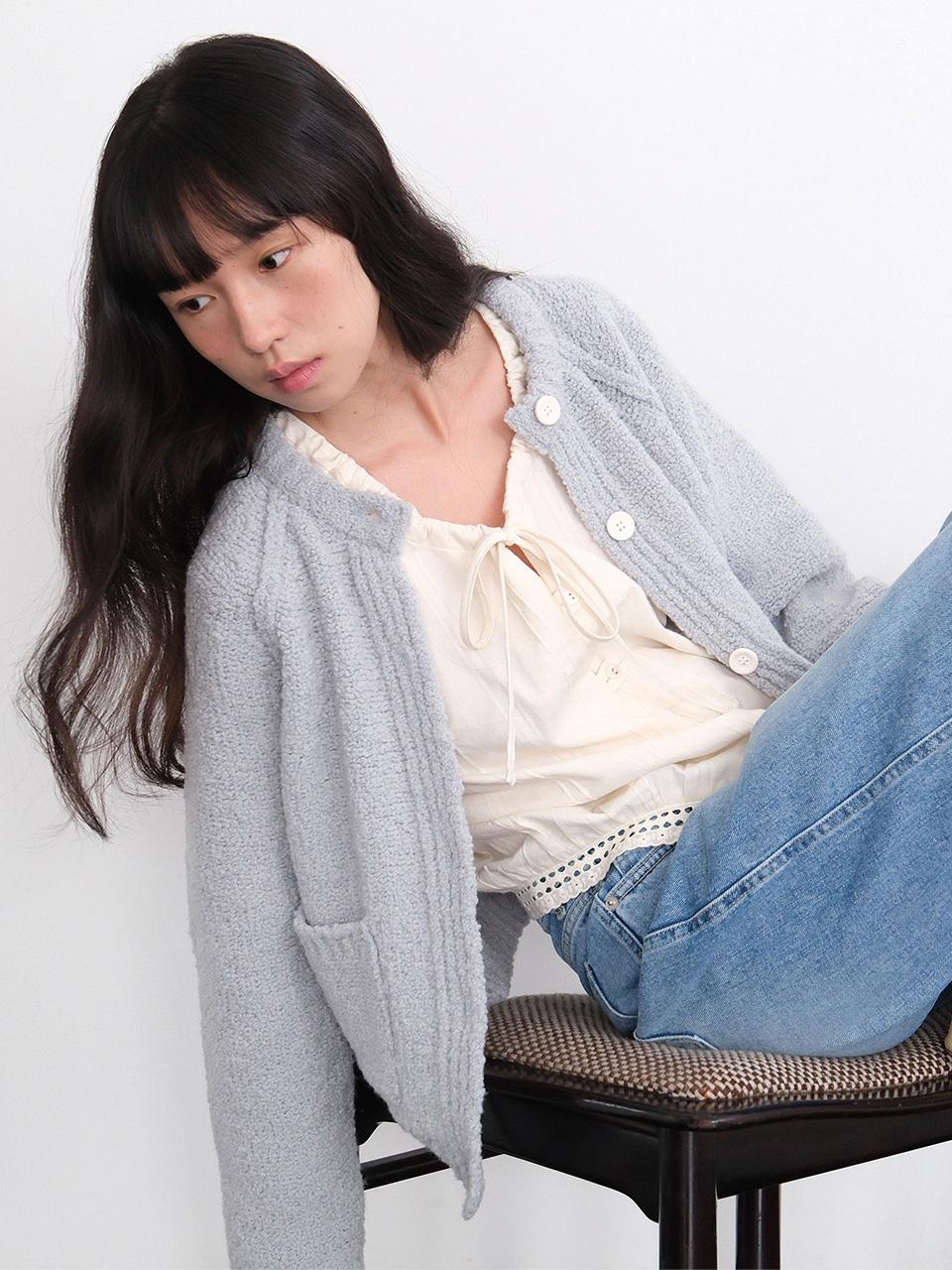 4th) moui Boucle pocket cardigan (G/BLUE)