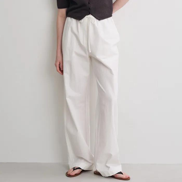 cotton linen banding pants (white)