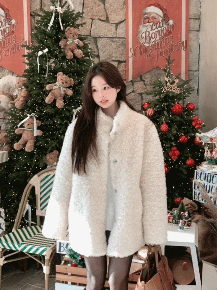 (겨울신상) 레이 하이넥 뽀글이 퍼 자켓 하프 코트 (3color)