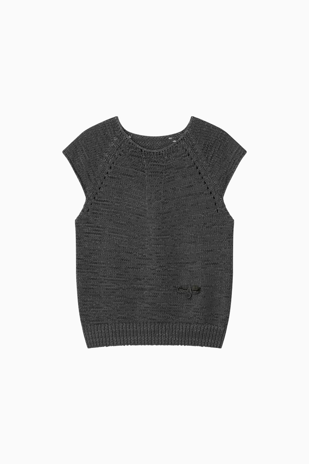 WEAVING POCKET CAP-SLEEVE KNIT, CHARCOAL