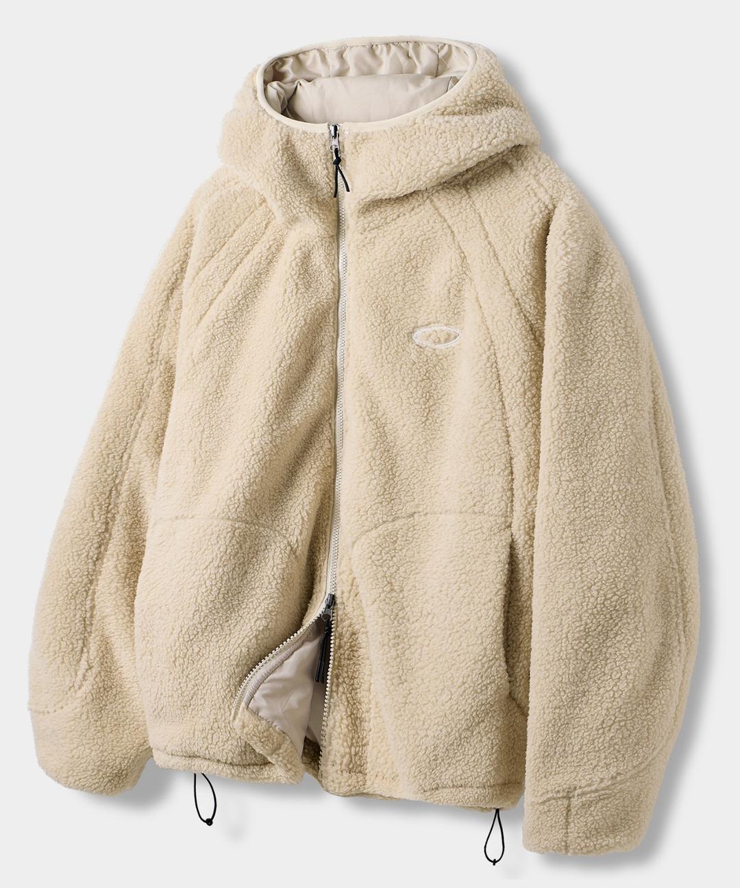 SHERPA FLEECE SLASH HOODED JACKET_BEIGE
