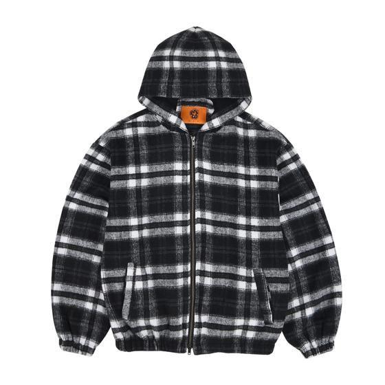 [ERSCO] plaid hoodie zip-up_black