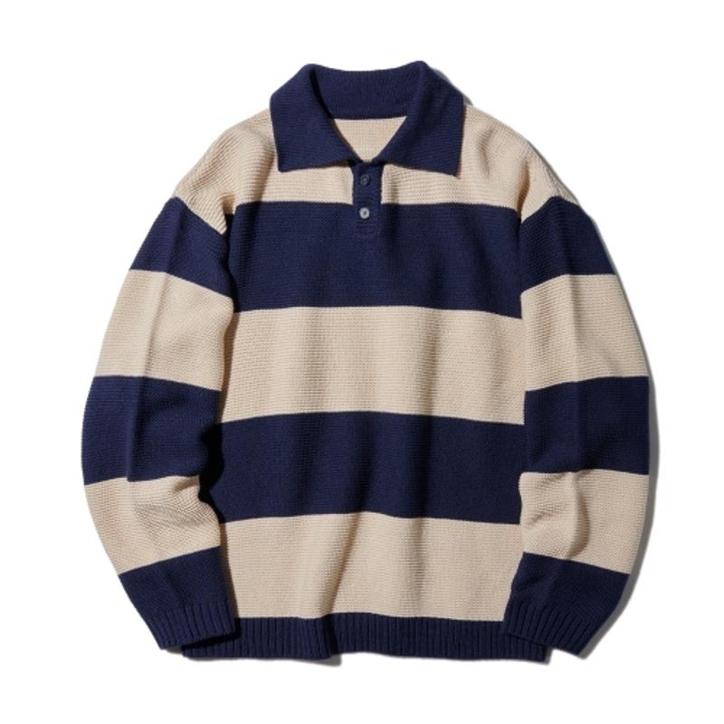 Stripe Collar Knit_Ivory_KN090