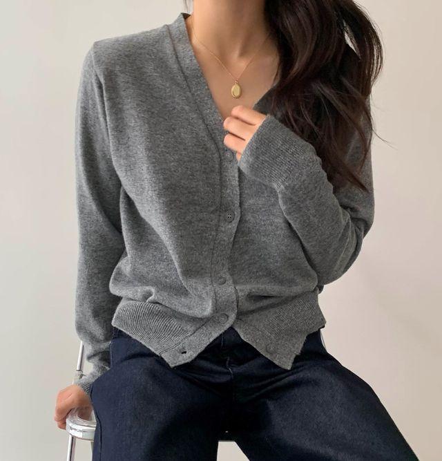 클리어 심플 가디건 소프트 캐시 브이넥 가디건 (6color)_밍크_2