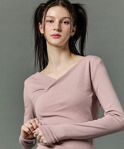 [CP] 드레이프 브이넥 오프숄더 긴팔티 롱슬리브 [PINK] 이너 ver.