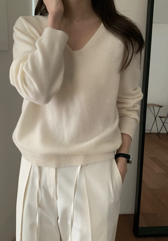 멜로즈무드 [봄신상10%] 노아 홀가먼트 울브이넥니트nt (2color)