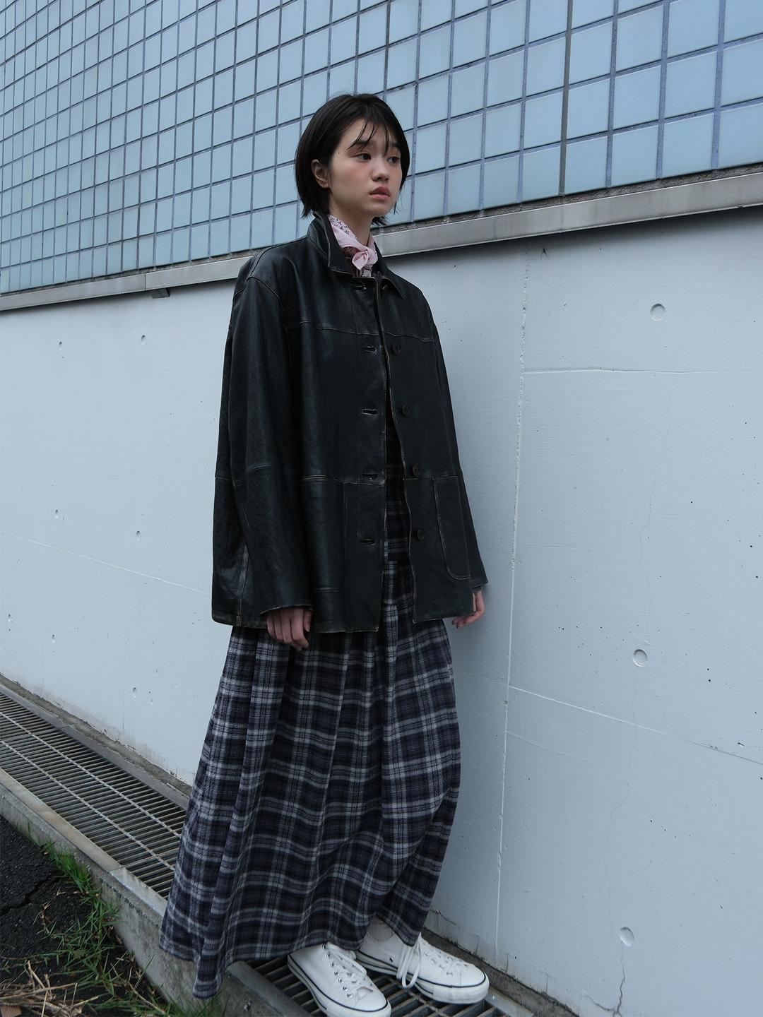 Women Check Shirring Set-Up Skirt - Ash