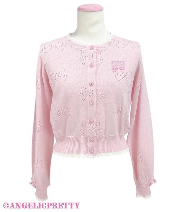 リボン透かしニットカーディガン