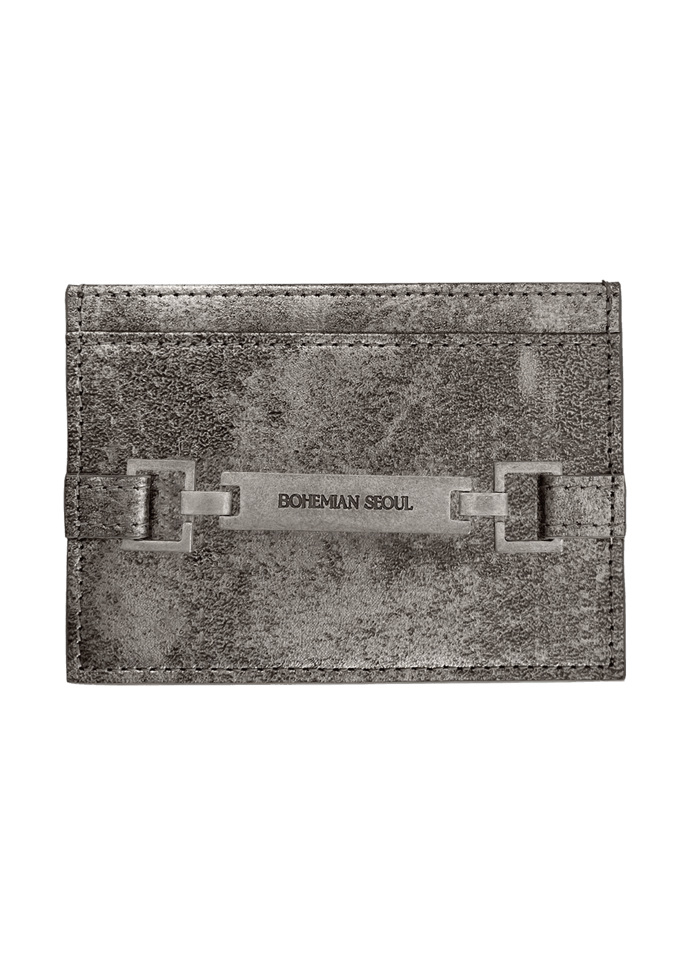[2ND REORDER] LEATHER METAL BELTED WALLET, SILVER