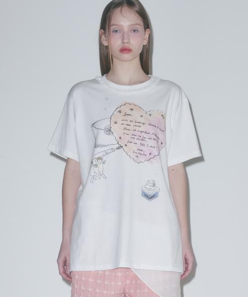 LETTER PRINTING HALF SLEEVE T-SHIRT, WHITE