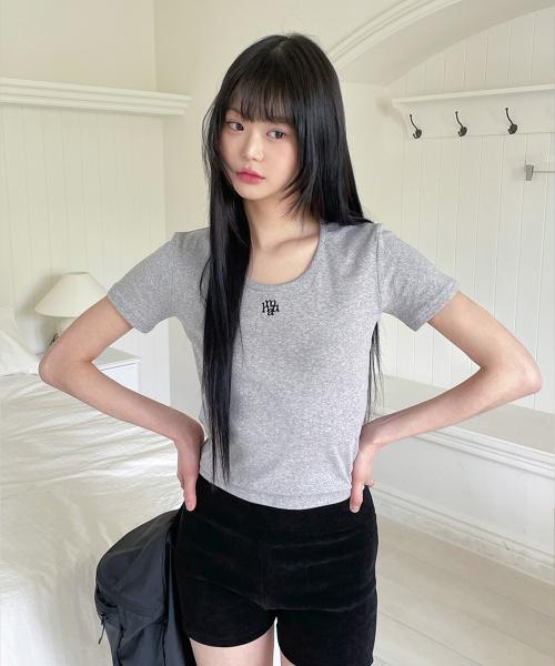 스티치 유넥 코튼스판 반팔티 [그레이]