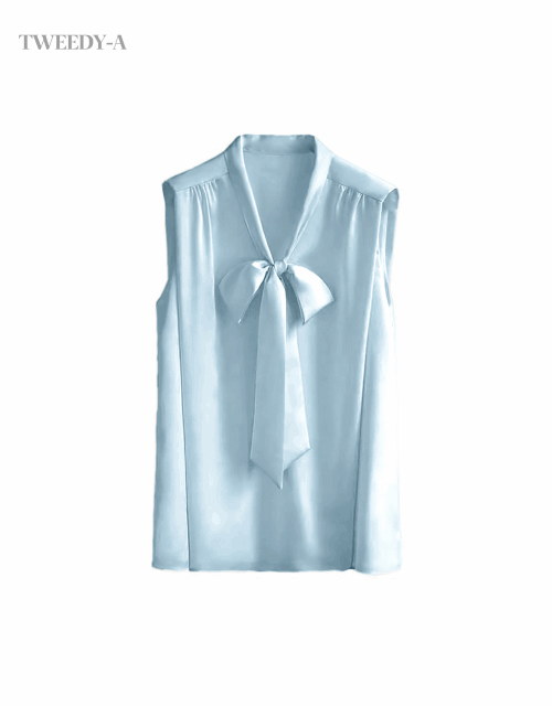 비숍 브이넥 타이 슬리브리스 블라우스 5Color