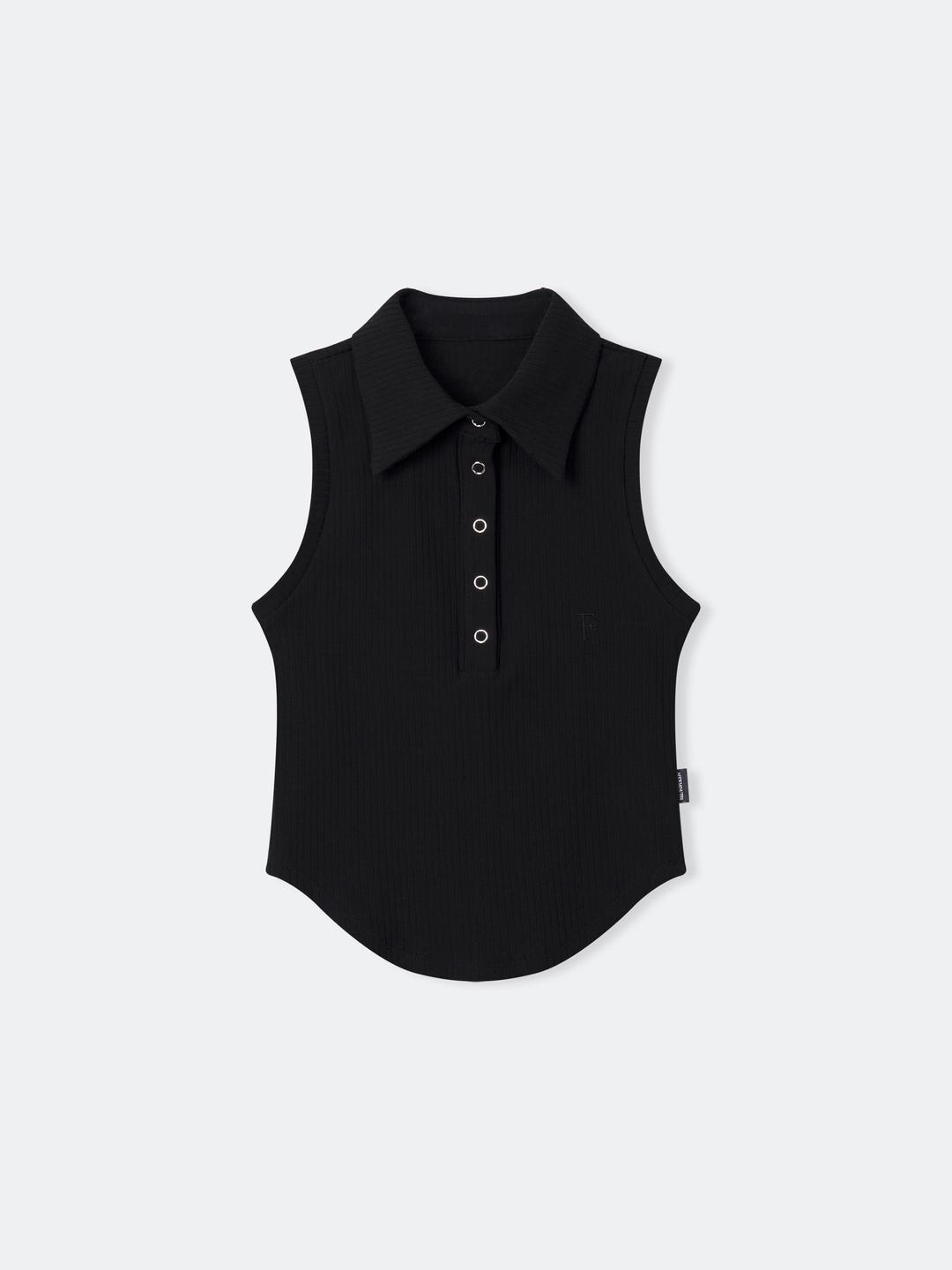Ribbed snap sleeveless top / 골지 스냅 나시탑 [black color]