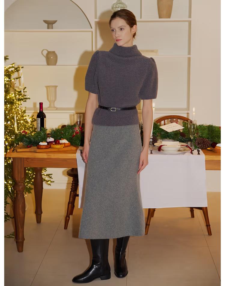 [12.31 예약발송] 로바 램스울 머메이드 스커트 그레이