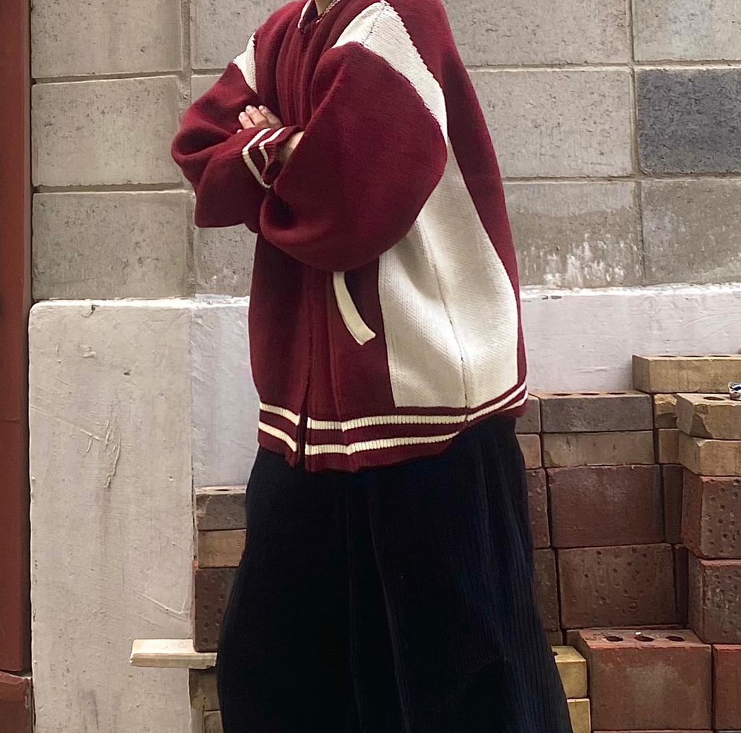 오버핏투웨이바시티니트집업 남녀공용아우터 니트집업