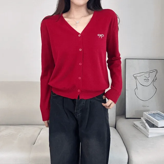 ⚡당일발송🔥주문폭주 NB502 - 브이넥 리본 니트 가디건 (5color)