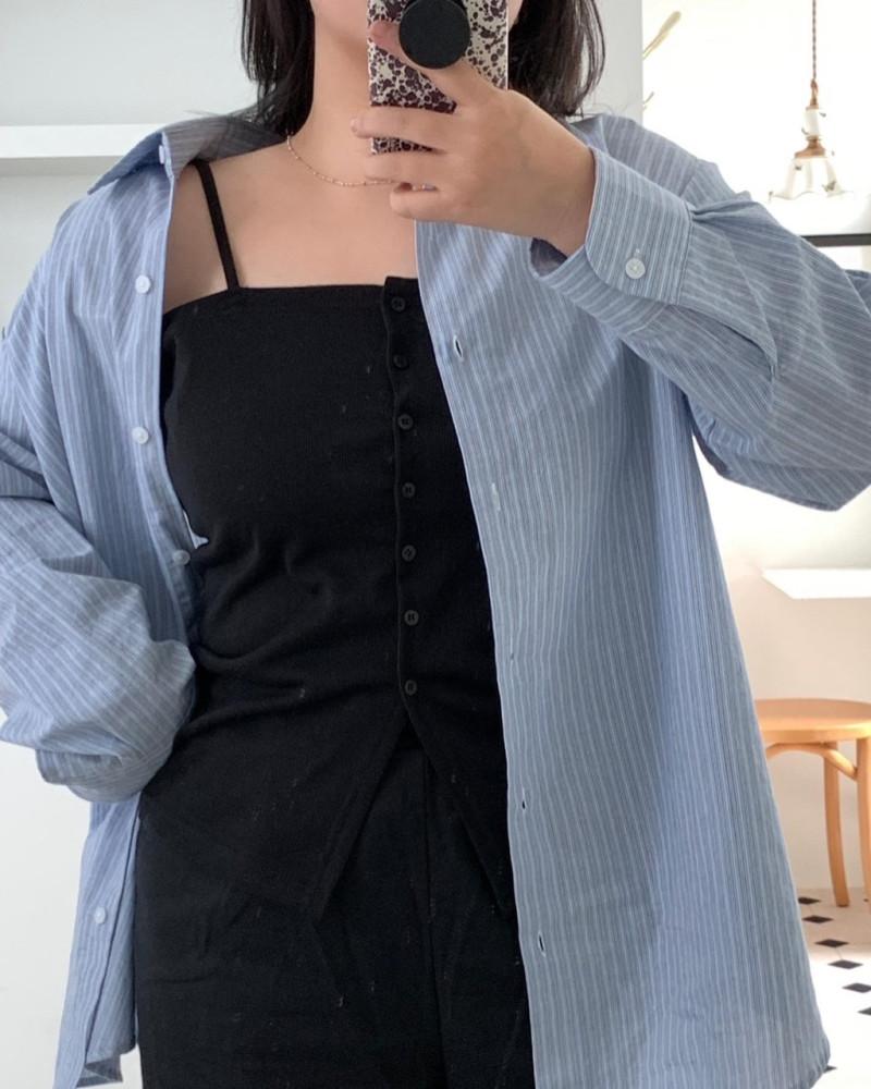 오픈 버튼 트임 슬리브리스 (4colors)