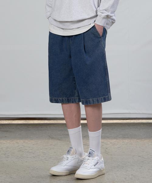 원턱 밴딩 버뮤다 데님 쇼츠 [인디고]
