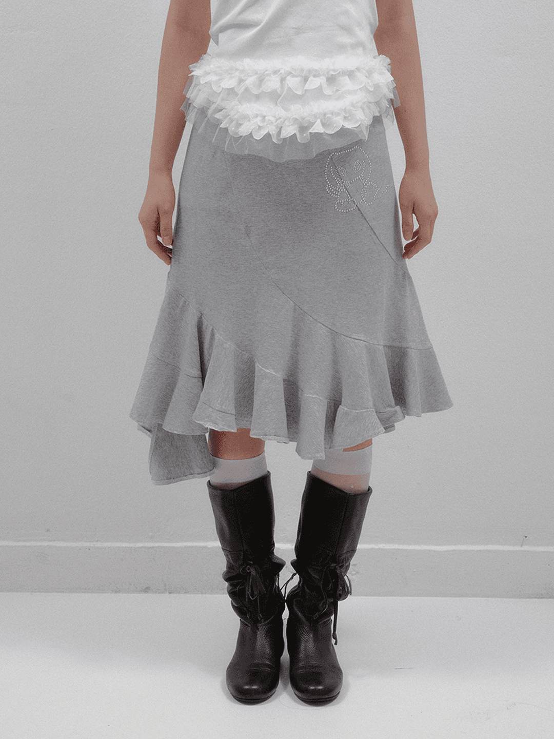 PORI'S LOVE MID SKIRT - MELANGE