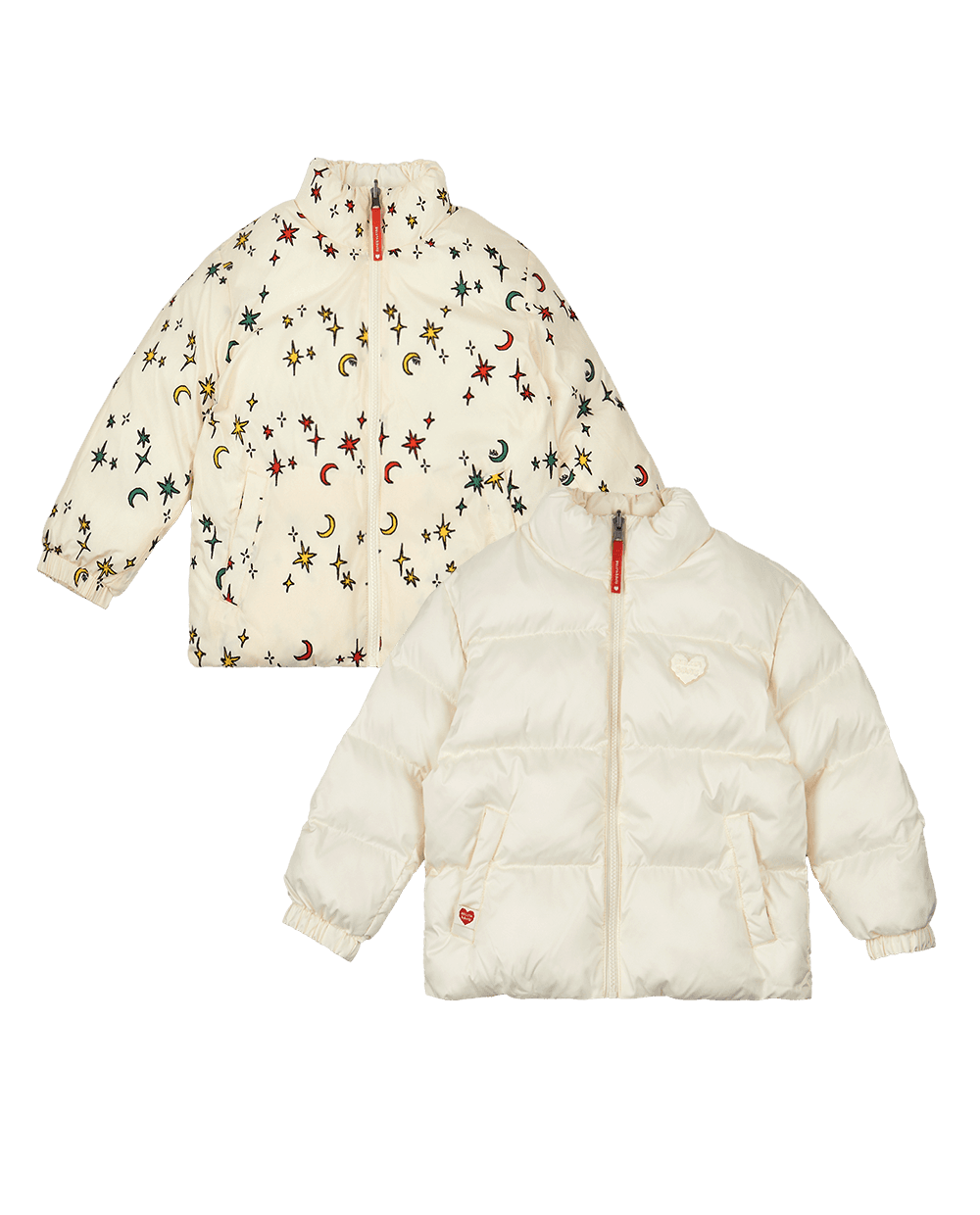 Cream Moon Star Pattern Reversible Puffer Jumper