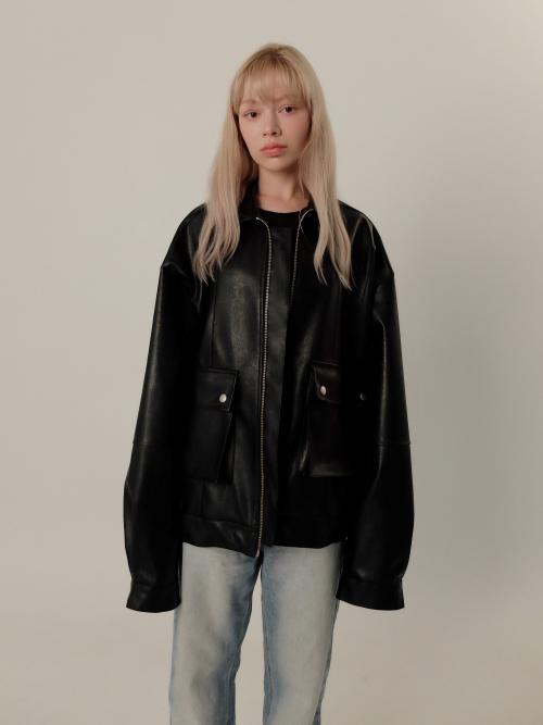 오버더와르(OVERTHEOIR)  leather detail wide rider jacket black - 사이즈 & 후기 | 무신사