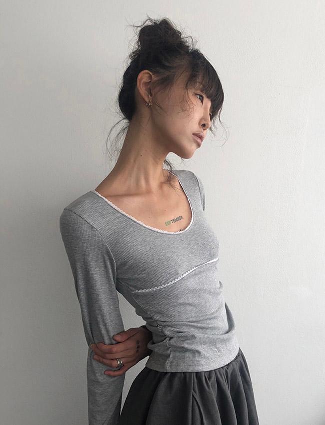 더에펠 레이스 셔링 유넥 데일리 티셔츠 (3color)